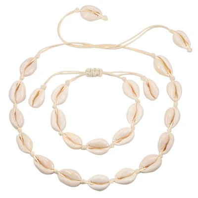 Afbeelding van Fako Bijoux® Schelpjes Ketting &amp; Armband Choker Schelpen Set Ongeknoopt Wit