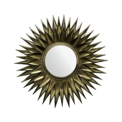 Afbeelding van FineBuy wandspiegel zon 74 cm metalen design hangspiegel messing antiek ijzeren decoratieve spiegel ronde wand groot, gangspiegel garderobespiegel modern