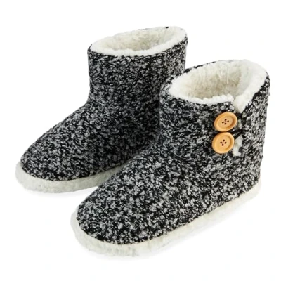 Afbeelding van Dunlop Slippers voor dames, laarspantoffels van imitatieschapenvacht warme winterslipper enkellaarzen, traagschuim pluche huisslippers, binnen en buiten, cadeaus (zwart gemêleerd, 5 UK)