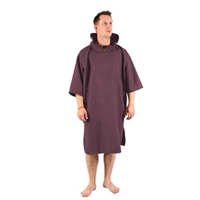 Afbeelding van Lifeventure Unisex Compact Lichtgewicht, surfen, aankleedjas, lichtgewicht rekbare microvezel handdoek poncho met capuchon voor reizen Su, zwarte bes, één maat UK