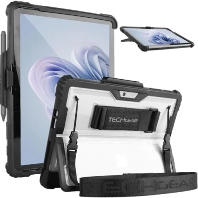 Afbeelding van TECHGEAR DuraTUFF Hoesje voor Microsoft Surface Go 4 3 2 [Signature Keyboard Compatibel] Stoer Robuust Heavy DUTY pantser schokbestendig impacthoesje met handriem, schouderriem en standaardhoes