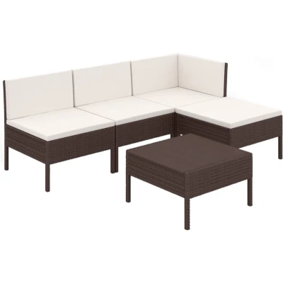 Afbeelding van vidaXL 5 delige Loungeset met kussens poly rattan bruin