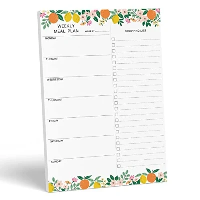 Afbeelding van Sweetzer &amp; Orange Fruitige wekelijkse maaltijdplanner en boodschappenlijst magnetisch notitieblok. 7x10 inch maaltijdplanningspad met afscheurende boodschappenlijst. Plan wekelijks menu voedsel voor