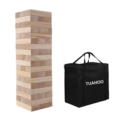 Afbeelding van TUAHOO Giant houten wiebeltoren Buitenspel &amp; Tuinspel Builds van 0.6m 1.5m, Reuze Tuimeltoren omvalblokken stapelspellen voor kinderen volwassenen gezinnen plezier