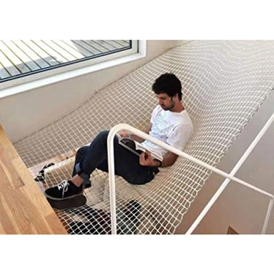 Afbeelding van decoratief net, gevlochten touw ter bescherming, wit veiligheidsnet voor kinderen, veiligheidsnet, klimtouw, outdoor klimnet, net balkon, leuning, trapnet, valbeveiliging