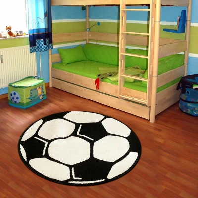 Afbeelding van Rond Tapijt/Vloerkleed Voetbal Zwart/wit 150 Cm