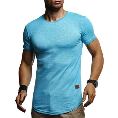 Afbeelding van Leif Nelson T shirt voor heren, zomer, ronde hals, regular fit, 100% katoen, basic heren shirt, casual turquoise, XL