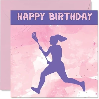 Afbeelding van sport verjaardagskaarten voor vrouwen meisjes Lacrosse Girls in verjaardagskaart vriend, zus, dochter, nichtje teamgenoot, 145 mm x atleet wenskaarten