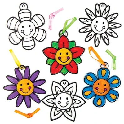 Afbeelding van Baker Ross AC770s Suncatcher hanger knutselsets Lachende bloemen voor kinderen om te beschilderen, creatieve lente knutselset (8 stuks)&quot;