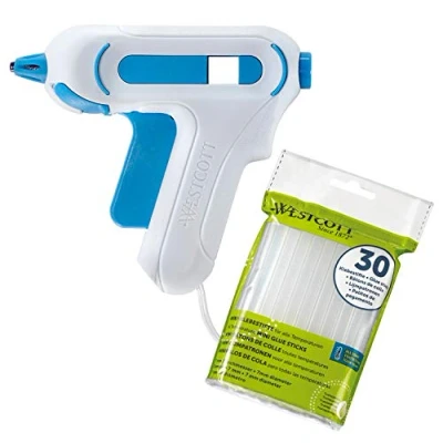 Afbeelding van WESTCOTT Mini lijmpistool, set: inclusief 30 lijmsticks, voor kinderen, wit/blauw, 7 mm, 10 20 watt, 16000 AZ