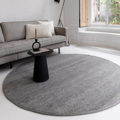 Afbeelding van Wollen Vloerkleed Rond Donkergrijs Vik 200cm (L)