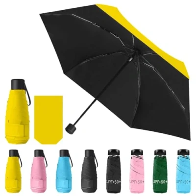 Afbeelding van Vicloon Opvouwbare paraplu, zonnecaplu, mini zakparaplu, lichtgewicht en compact, winddicht, ideaal voor verschillende buitenactiviteiten, Geel., S