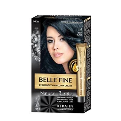 Afbeelding van Belle`Fine No.1.0 ebony zwart haar kleur crème met Keratine, Arganovo, amandel en olijfolie