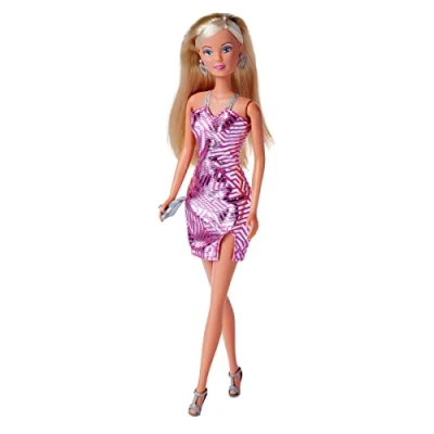 Afbeelding van Steffi Love Silver Glossy, kleedpop in een coole glitterjurk met oorbellen en clutch, 2 voudig gesorteerd, er wordt slechts één artikel geleverd, pop 29 cm, vanaf 3 jaar
