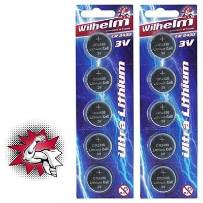 Afbeelding van 10 x CR2430 WILHELM Lithium knoopcel 3V 270mAh ø24,3x3,0mm batterij DL 2430