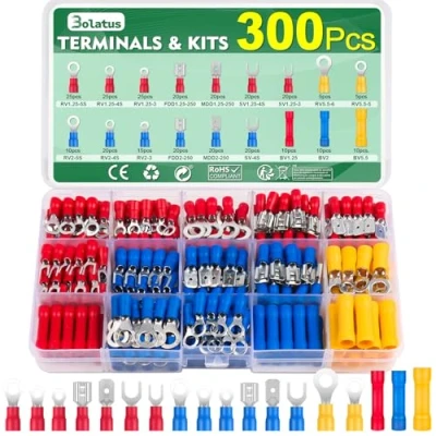 Afbeelding van Bolatus kabelschoenenset, 300 stuks, 0,5 6,0 mm², assortiment platte stekkers en vorkkabelschoenen, ringkabelschoenen, stootverbinders, krimpverbinders voor auto&#039;s