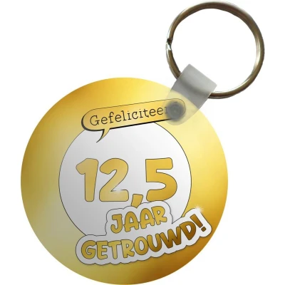 Afbeelding van Sleutelhanger Trouwen Spreuken 12 5 jaar getrouwd Quotes Plastic Rond Uitdeelcadeautjes