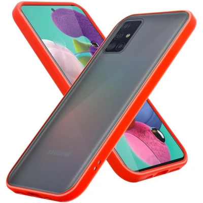 Afbeelding van Cadorabo Hoesje geschikt voor Samsung Galaxy A51 4G / M40s in Mat Rood Zwarte Knopen Hybride beschermhoes met TPU siliconen Case Cover binnenkant en matte plastic achterkant