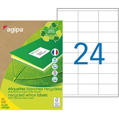 Afbeelding van agipa Recycling multi purpose etiketten, 70 x 37 mm, wit