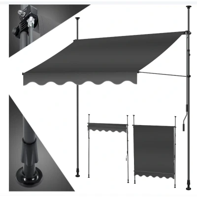 Afbeelding van KESSER® Zonnescherm Luifel handmatig uitschuifbaar 250cm Zonneluifel UV Bescherming Zonwering Klemluifel voor Buiten, Terras, Balkon, Tuin in hoogte verstelbaar zonder boren, Grijs