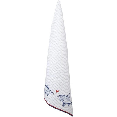 Afbeelding van Clayre &amp; Eef Theedoek 50x70 cm Wit Blauw Katoen Rechthoek Vissen Keukenhanddoek