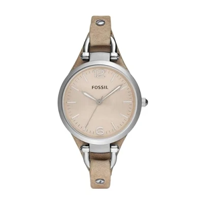 Afbeelding van Fossil Georgia horloge voor dames, kwartsuurwerk met roestvrij stalen of leren band, Lichtbruin en zilvertint