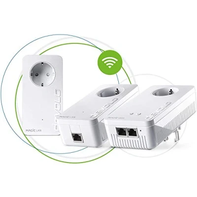 Afbeelding van devolo 8711 Magic 1 1200 Wifi AC Gaming Kit dLAN 2.0: Ideaal voor gaming, 3 Powerline adapters betrouwbare WLAN eenvoudig via stroomkabel door muren en plafond, wit