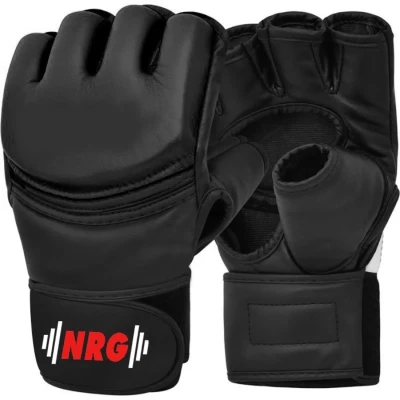 Afbeelding van NRG Boxing MMA Handschoenen Boksen Heren Dames Freefight Grappling Leer Zwart Maat M