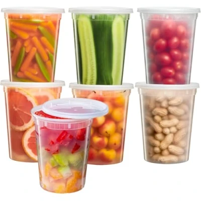 Afbeelding van YOYEAH 24 stuks kunststof containers met deksel, 950 ml, herbruikbare bewaarbekers voor levensmiddelen, lekvrije Deli container, beker plastic container levensmiddelen
