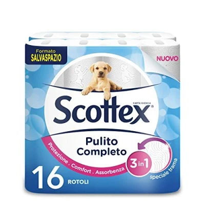 Afbeelding van Scottex Pulito Completo Toiletpapier, zacht en duurzaam, met katoenvezels, gemaakt in Italië, 16 rollen Maxi