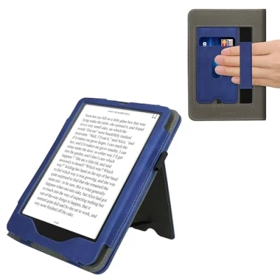 Afbeelding van kwmobile E reader hoesje geschikt voor Amazon Kindle Paperwhite (2024)/Colorsoft hoes flip case van kunstleer Ereader cover met stand In donkerblauw