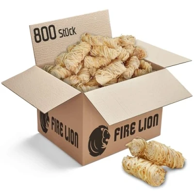 Afbeelding van FIRE LION eco aanmaakwol (10 kg) ca. 800 stuks, ook als (3 kg+5 kg), ecologische barbecueaansteker, openhaardaansteker, kachelaansteker, houtwol, aanmaakblokjes