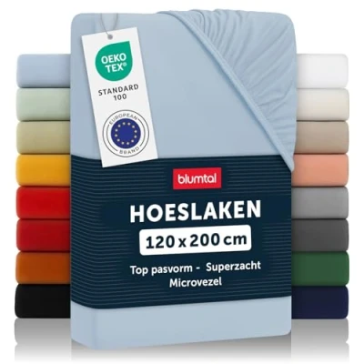 Afbeelding van Blumtal Hoeslaken Microvezel 120 x 200 cm Oeko Tex gecertificeerd tot 25 Matrashoogte Lichtblauw