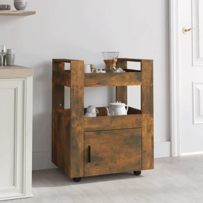 Afbeelding van vidaXL Keukentrolley 60x45x80 cm bewerkt hout gerookt eikenkleurig