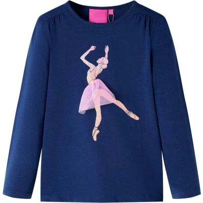 Afbeelding van Kindershirt met lange mouwen ballerinaprint 116 marineblauw