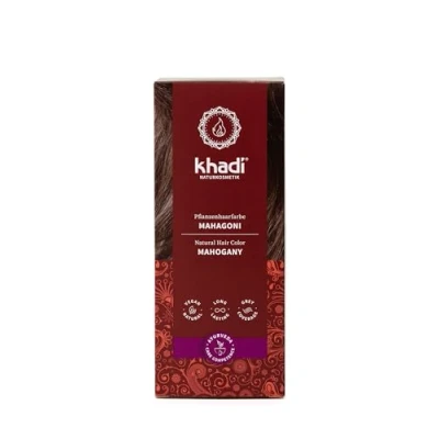 Afbeelding van khadi MAHAGONI Plantenhaarverf, haarkleur voor een fluweelachtig, aards rood tot intens donker roodbruin, natuurlijke haarverf, 100% plantaardig, natuurlijk en veganistisch, gecertificeerde