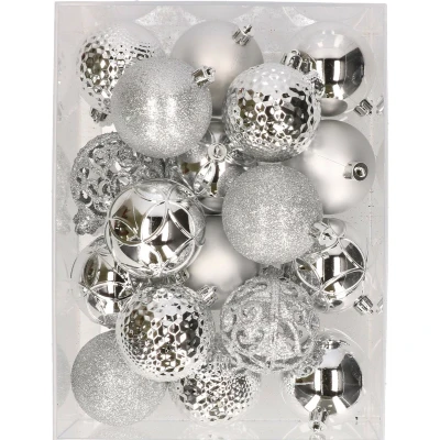 Afbeelding van 37x stuks kunststof kerstballen zilver 6 cm inclusief kerstbalhaakjes Kerstbal