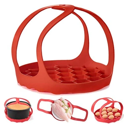 Afbeelding van ddLUCK Snelkookpan Sling, siliconen bakvormen Sling voor 6 Qt/8 Qt Instant Pot, Ninja Foodi en multifunctioneel fornuis Anti brandend Lifter Stoomrek, BPA vrij eierstomerrek (rood)