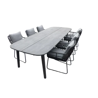 Afbeelding van Set van Lennon tafel 280x110x76 cm charcoal en 6 Ran stoelen panther incl. kussens Yoi