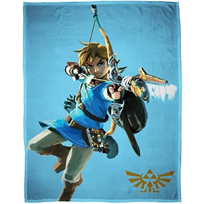 Afbeelding van the Legend of Zelda woondeken, Arrow blauw, 160 x 200 cm, superzachte flanellen deken, knuffeldeken, bankdeken, coral fleece Hyrule Triforce links wakening Breath Wild Pass. beddengoed