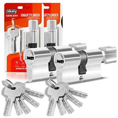 Afbeelding van GERCAR Profielcilindersloten, sluitcilinder, 30/30, knopcilinder deurslot, inclusief 10 sleutels gelijksluitende set van 2 stuks lengte: 60 mm, A: 30 B: delige