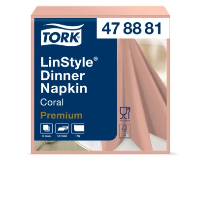 Afbeelding van Dinnerservet Tork LinStyle® 1/4 vouw 1 laags 50st koraalrood