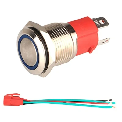 Afbeelding van GUUZI 220V 230V/15A Kortstondige Drukknop NO Waterdicht Blauw LED licht Verlicht 16mm Metalen Startknop met Stopcontactstekkerdraad