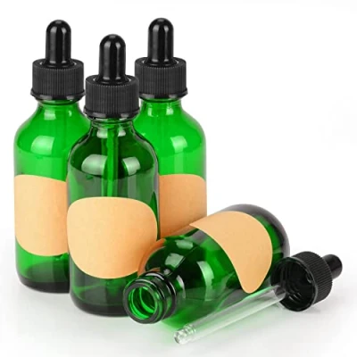 Afbeelding van stonylab 4 Pack Glazen Druppelflesje, Lege Fles met Druppelaar, Binnenste Plug en Label voor Etherische Oliën Aromatherapie Geuren (60 ml, Groen)