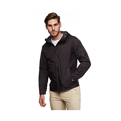 Afbeelding van Tommy Hilfiger Waterdichte, ademende regenjas met capuchon voor heren, zwart, 3XL