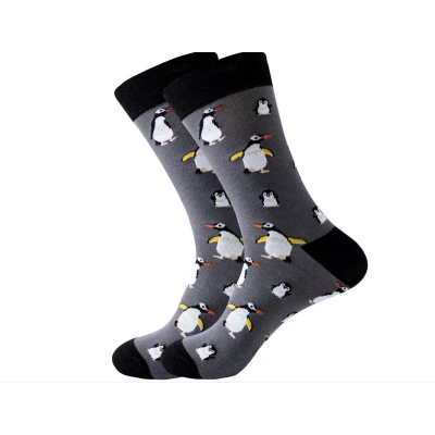 Afbeelding van Sokken heren mannen grijs leuke print pinguin 40 45 cadeau voor hem geschenk man gift