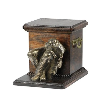 Afbeelding van Art Dog Handgemaakte Aangepaste Hondenherdenkingsurn Koudgegoten Bronzen Hondenkop op Berkenbasis Gepersonaliseerde Hondencrematiedoos 19x31x22cm Boxer knie