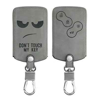 Afbeelding van kwmobile autosleutelhoes geschikt voor Renault 4 knops autosleutelkaart (alleen Keyless Go) beschermhoes van imitatieleer Don&#039;t Touch My Key design grijs