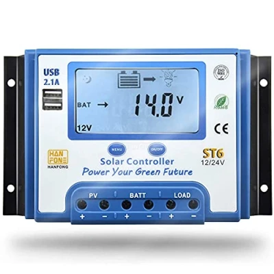 Afbeelding van SolaMr 20A zonne laadregelaar 12V/24V intelligente regelaar met LCD scherm en dubbele USB poort voor zonnepaneel batterij ST6
