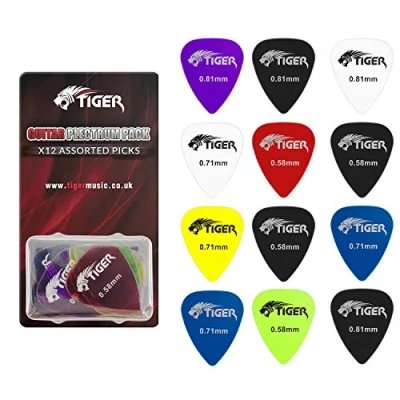 Afbeelding van TIGER GAC65 12 Gel gitaarplectrums gelplectrums, 4 elanden van 0,58 mm, 0,71 0,81 mm meter